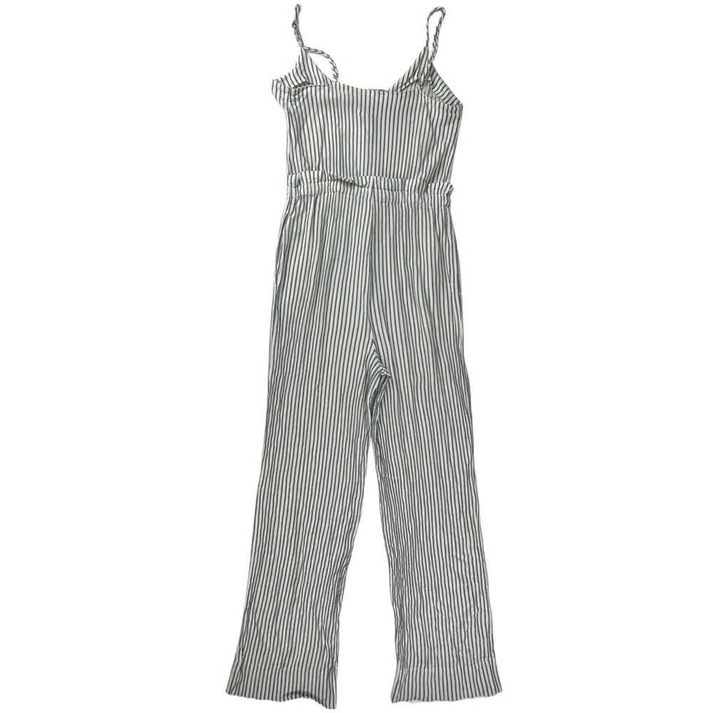 7 For All Mankind White Navy Pinstriped Paperbag Jumpsuit Women’s Sz Small - Picture 3 of 12